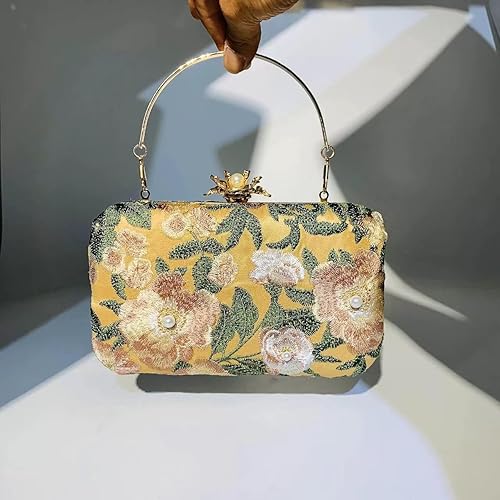 Miniatura 2 de Bolso de mano bordado vintage, bolso floral con cadena de noche con perlas, bolso de hombro pequeño para mujeres, invitados de boda