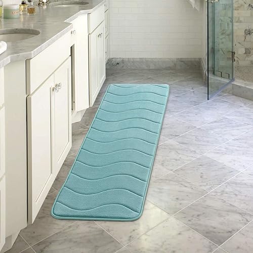 Vista 48 de Flamingo P Tapete de baño de espuma viscoelástica, extra largo, antideslizante, absorbente de agua, grueso, suave, lavable, 47 x 17 pulgadas