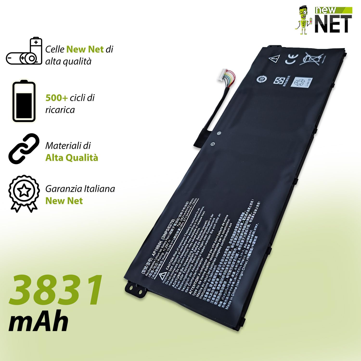 new net - Batteria AP19B8K [11.25V - 3831mAh] Compatibile con Acer Aspire 3 A315-59G-74TN, A315-N19C1, A317-33, A317-33-C151, A317-33-C1BA, A317-33-C2F6, A317-33-C2NY, A317-33-C481