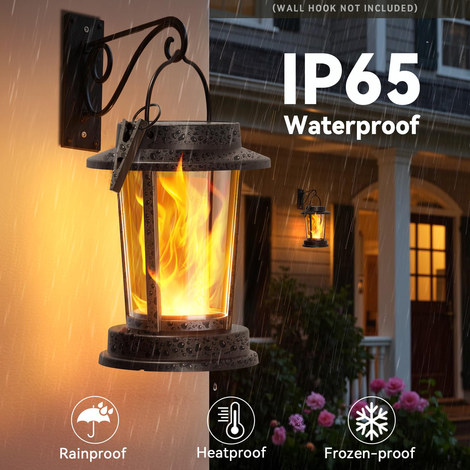 WdtPro 4 Pack Solar Lanterns Outdoor Waterproof, Upgraded Flickering Flame Solar Lights Outdoor, Solar Powered Lanterns Decorative, Hanging Solar Lantern for Patio Garden Yard Path Porch Tree Decor — view 3