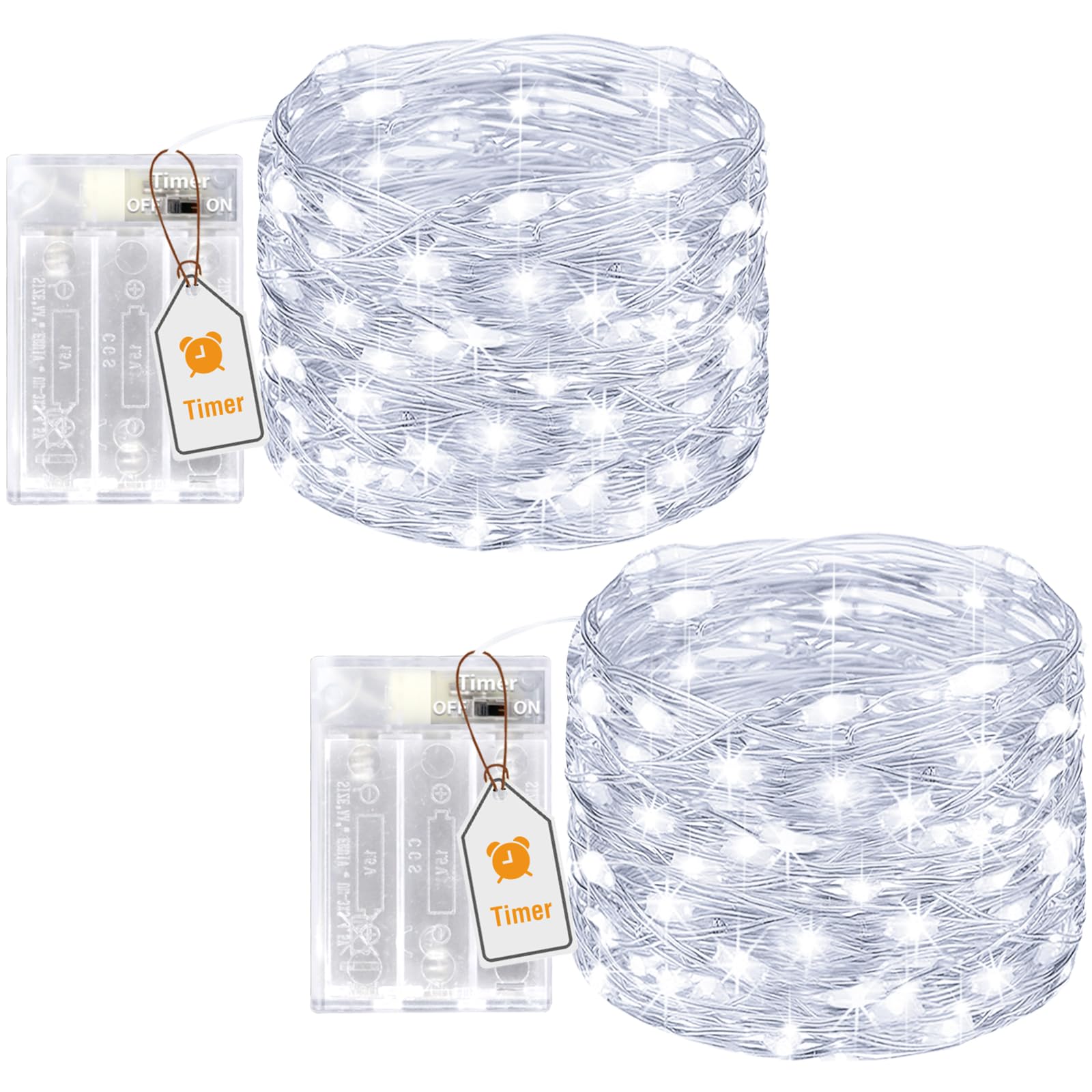 btfarm 2 Stück Lichterkette Batterie mit Timer, 5M 50LED Lichterkette Innen