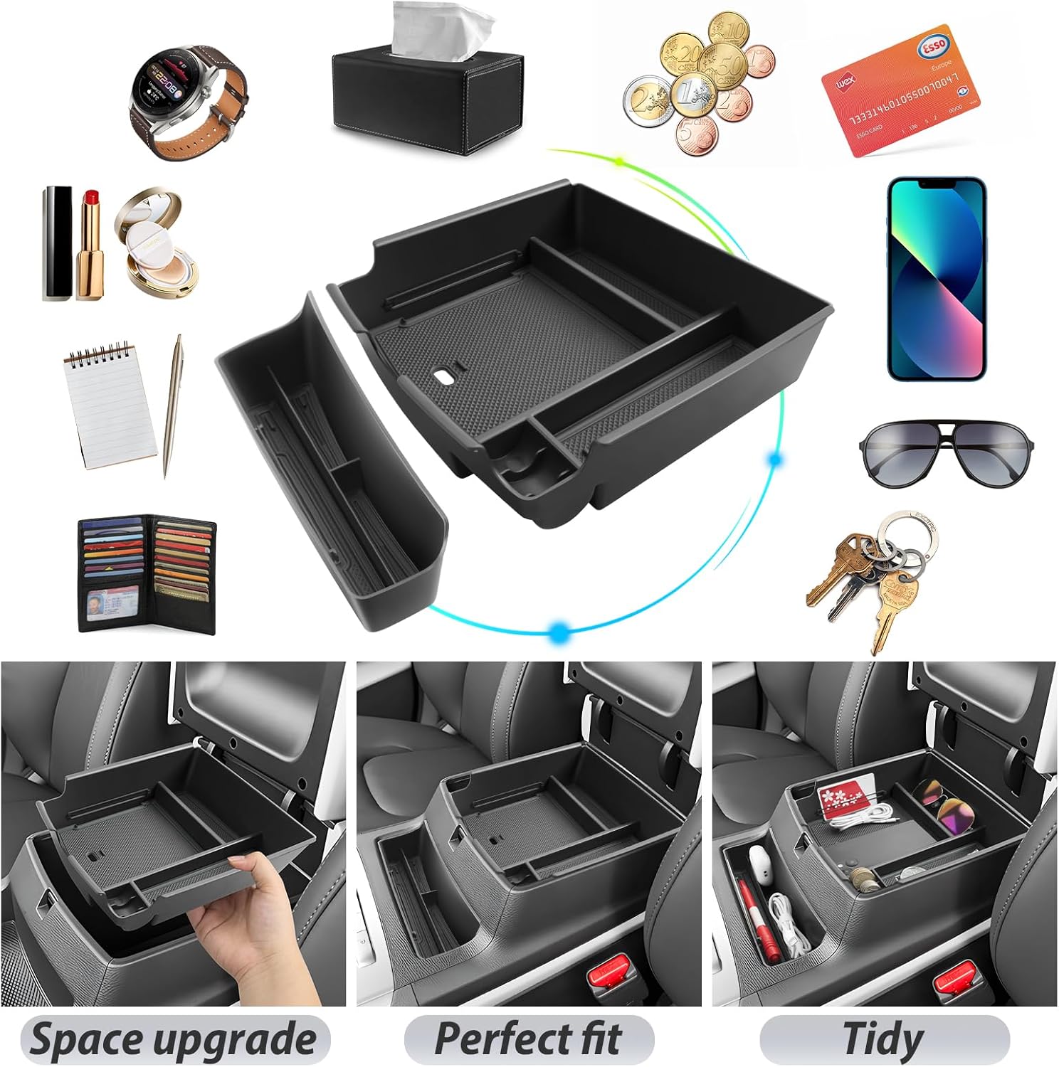 SKTU 2Pack for 2025 2026 Kia Carnival Center Console Organizer for 2025 2026 Kia Carnival Console Tray 2025 2026 Carnival Front Tray Kia Carnival 2025 2026 Accessories Insert Glove Pallet Organizer
