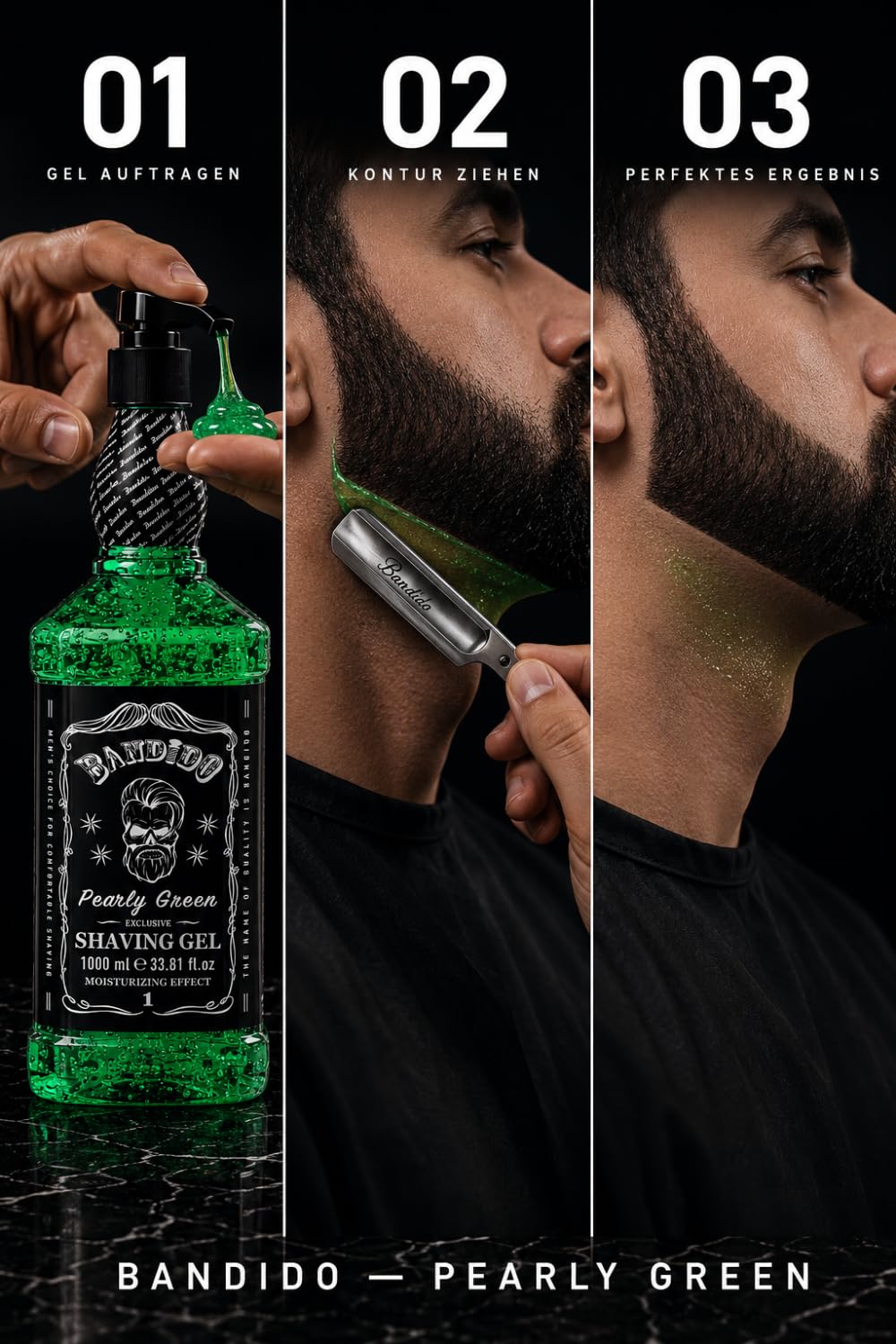 Gel de Afeitar Bandido para Hombre (1000 ml) Transparente, Afeitado Preciso, No Espumoso, para Contorno de Barba Con Cualquier Hoja o Navaja (Verde)