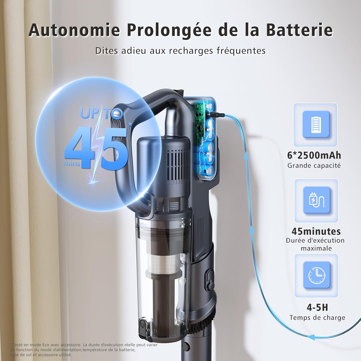 The MIUZZY M243 Cordless Vacuum Cleaner in full stick mode, ready for floor cleaning.