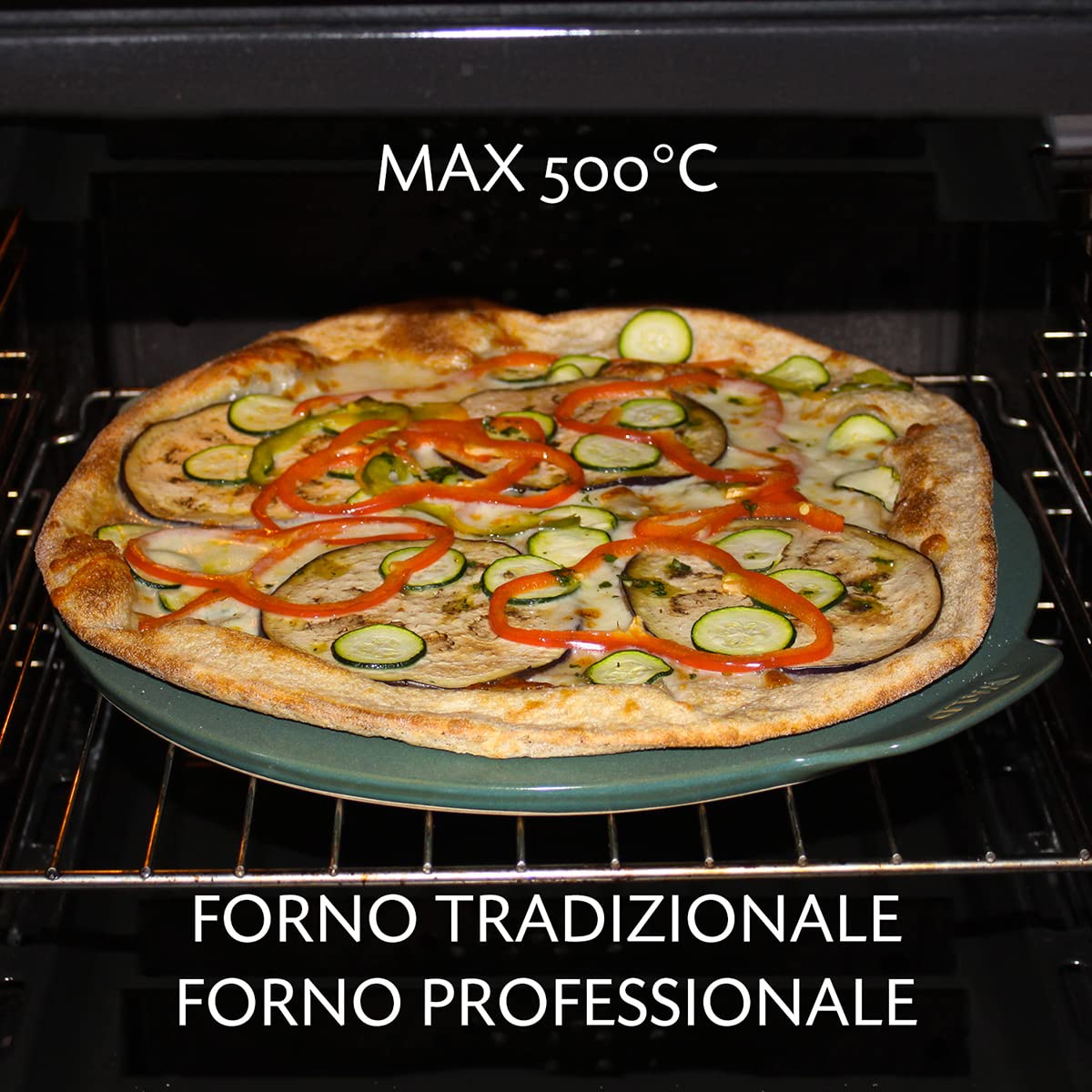 Wald - Cuoci Pizza in Argilla, per Cottura su Barbecue, Forno e Microonde fino a 500°C. Piastra Smaltata per Preparare in Casa Pizze Croccanti e Saporite. 4 Colori diametro cm 33