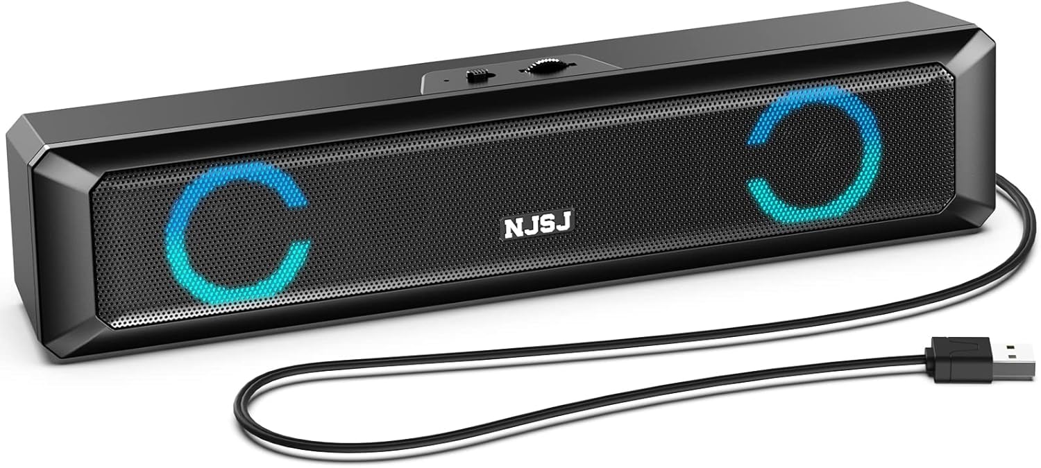 USB Computer Speakers, Laptop External Speaker with Stereo Sound, RGB