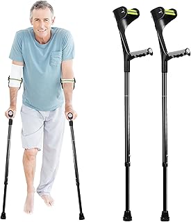 Forearm Crutches for Adults (1 Pair) Adjustable Arm Crutch with Soft Handle Non-Slip Base and Anti-Dorp Cuff, Lightweight Aluminum Arm Crutch, Portable and Foldable Crutches for Walking
