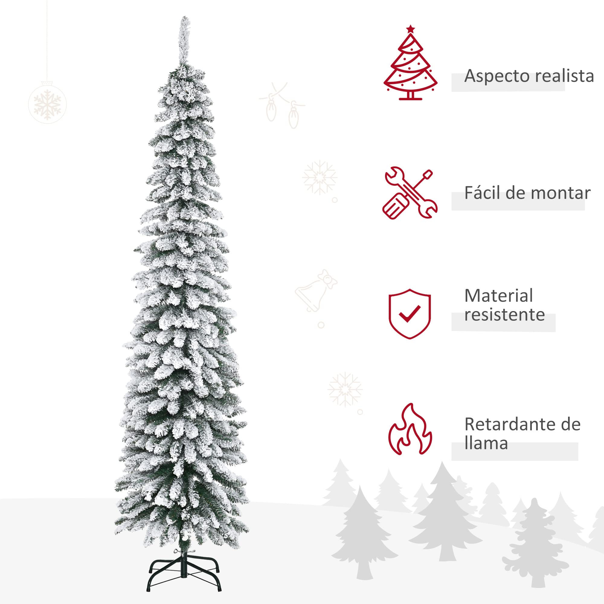 HOMCOM Árbol de Navidad Nevado 210 cm con 490 Ramas Base Plegable Verde