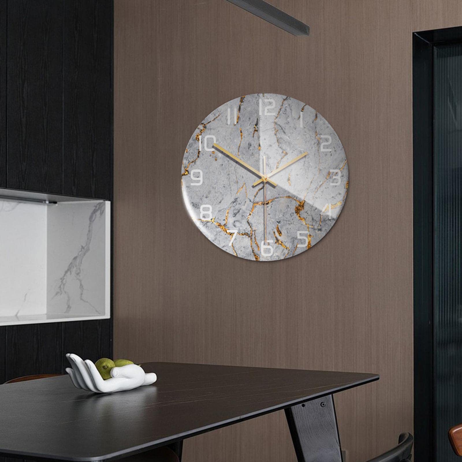 predolo Zeitloses Design: Uhr mit Marmor-Effekt, leise, 30 cm, Elegante Uhr für Zuhause, GRAU