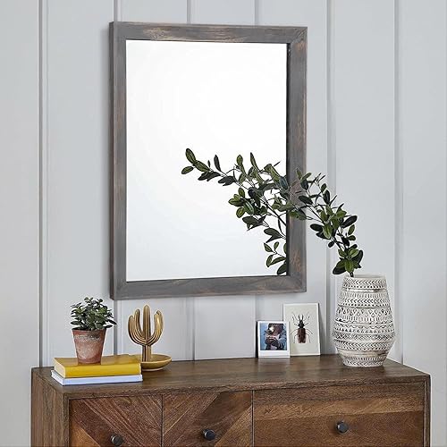 Vista 63 de AAZZKANG Espejos para pared, espejo colgante con marco de madera rústica, 20 x 16 pulgadas, decorativo para casa de campo, dormitorio, baño, sala