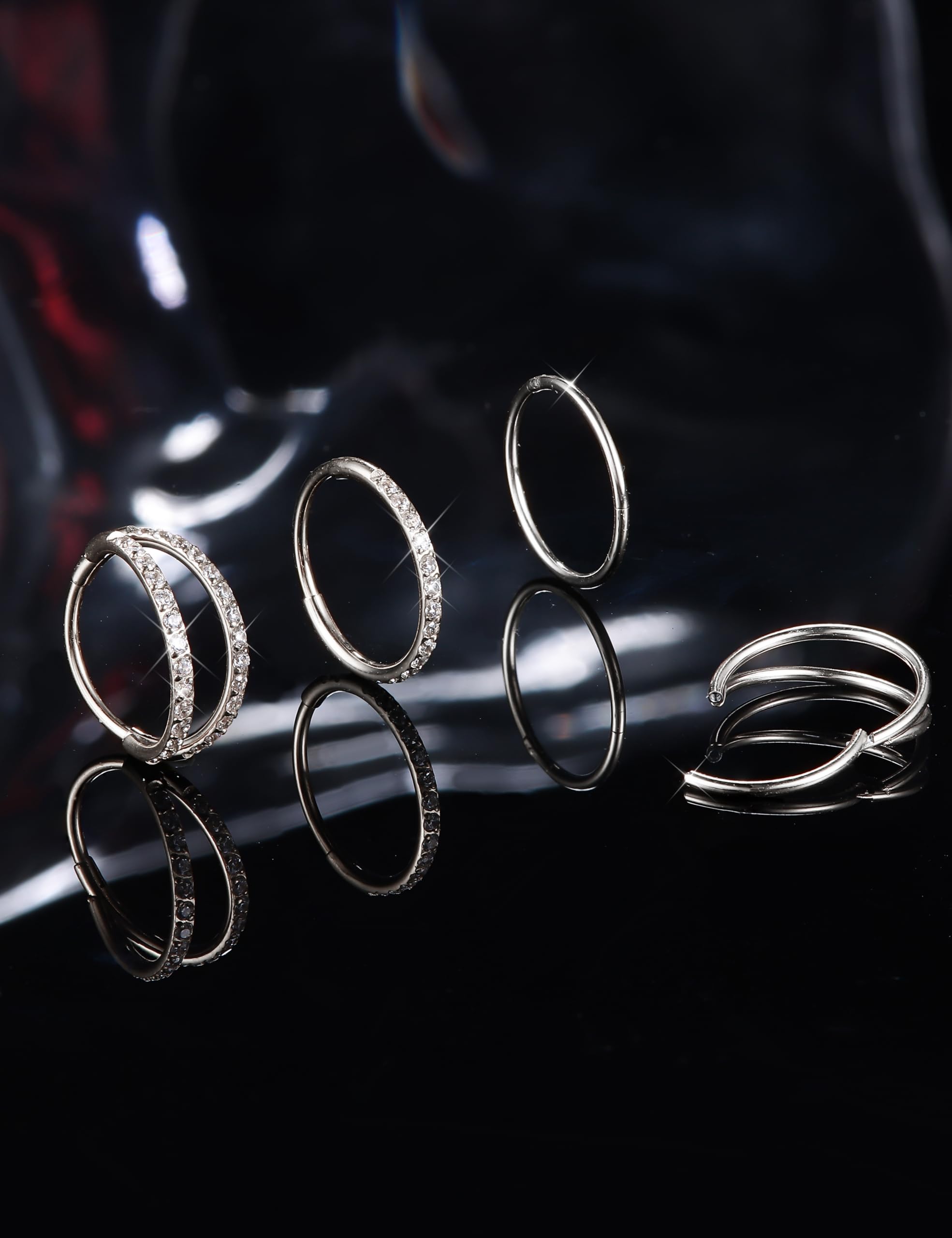 Dochais 4PCS 18G Piercing Naso Anello, Orecchini Acciaio Chirurgico Piercing Trago Septum Anello Clicker CZ, Anelli Segmento Conch Labbro Cartilagine Doppio 8mm 10mm per Donna Uomo