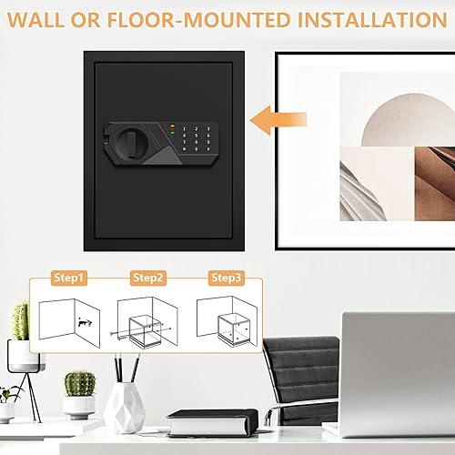 Miniatura 8 de 3.0 Cuft - Caja fuerte ignífuga para uso doméstico, caja fuerte digital para el hogar, impermeable, con teclado programable, llaves de respaldo y