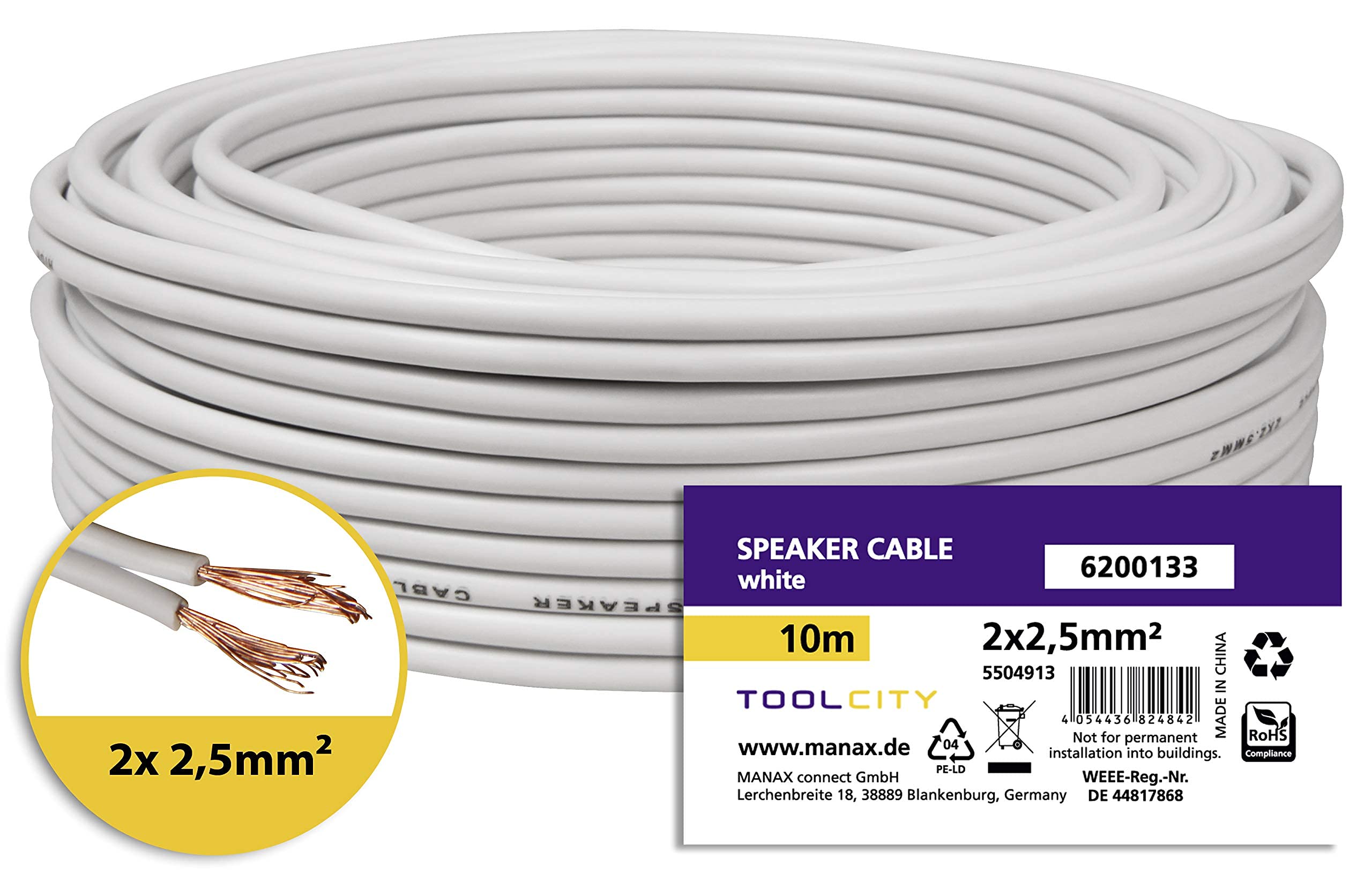 OFC Luidsprekerkabel 2 x 2,5 mm² van 50 meter