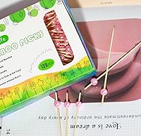Vista 4 de 120 palillos de cóctel de perlas rosadas, palillos de dientes largos, 4.7 pulgadas, desechables, hechas de bambú natural, para aperitivo