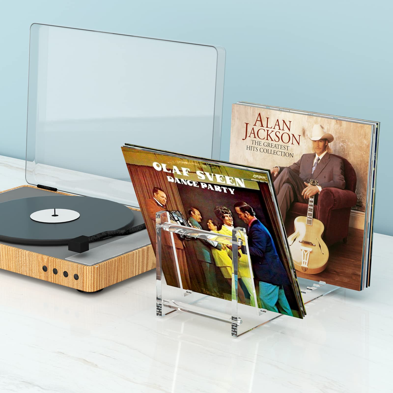 HIIMIEI Schallplatten Aufbewahrung,Acyrl Abnehmbar Schallplattenständer zum Vinyl Aufbewahrung | LP Ständer mit 12 Rutschfeste Rillen für 50 Datensätze Vinyl oder mehr|13.7x6.65x7.5 inch-Transparent