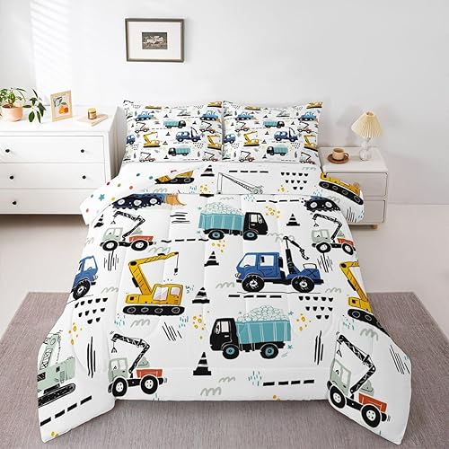 Miniatura 13 de Erosebridal Juego de edredón para niños, camión de bomberos, camión de bomberos, tamaño matrimonial, edredón acolchado de vehículo de policía, Color