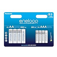 eneloop Batterie Ricaricabili Ni-MH, 4 AA 2000 mAh + 4 AAA 800 mAh