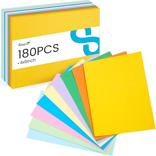Koogel Tarjetas de índice de 4 x 6, 180 unidades, tarjetas de índice grandes de colores en blanco en ambos lados para el regreso a la escuela,