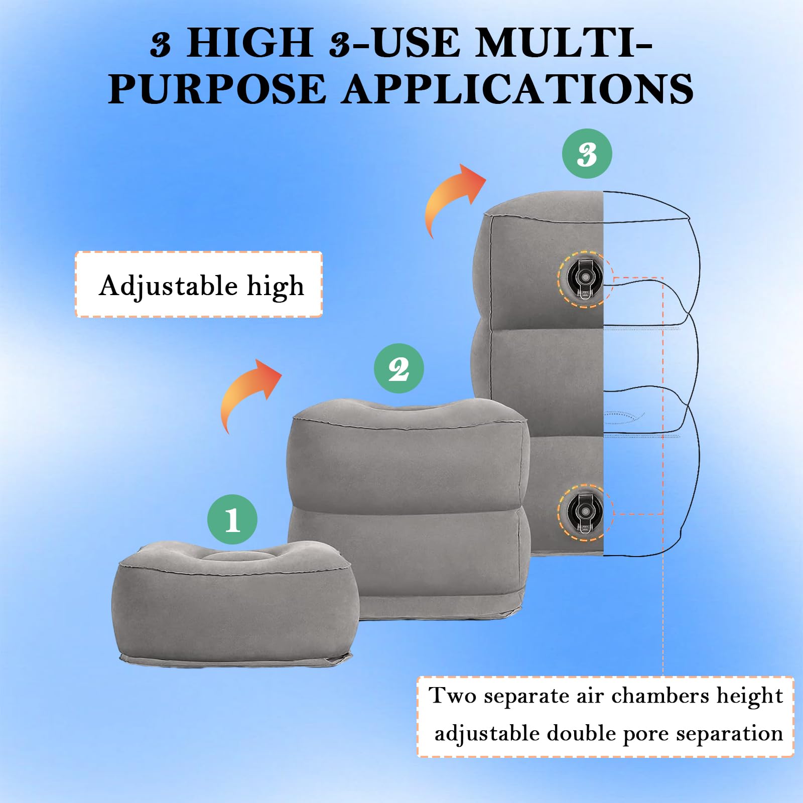 Poggiapiedi Gonfiabile Bene - Per Viaggi, Ufficio E Casa, 3 Livelli Regolabili - Foto 7