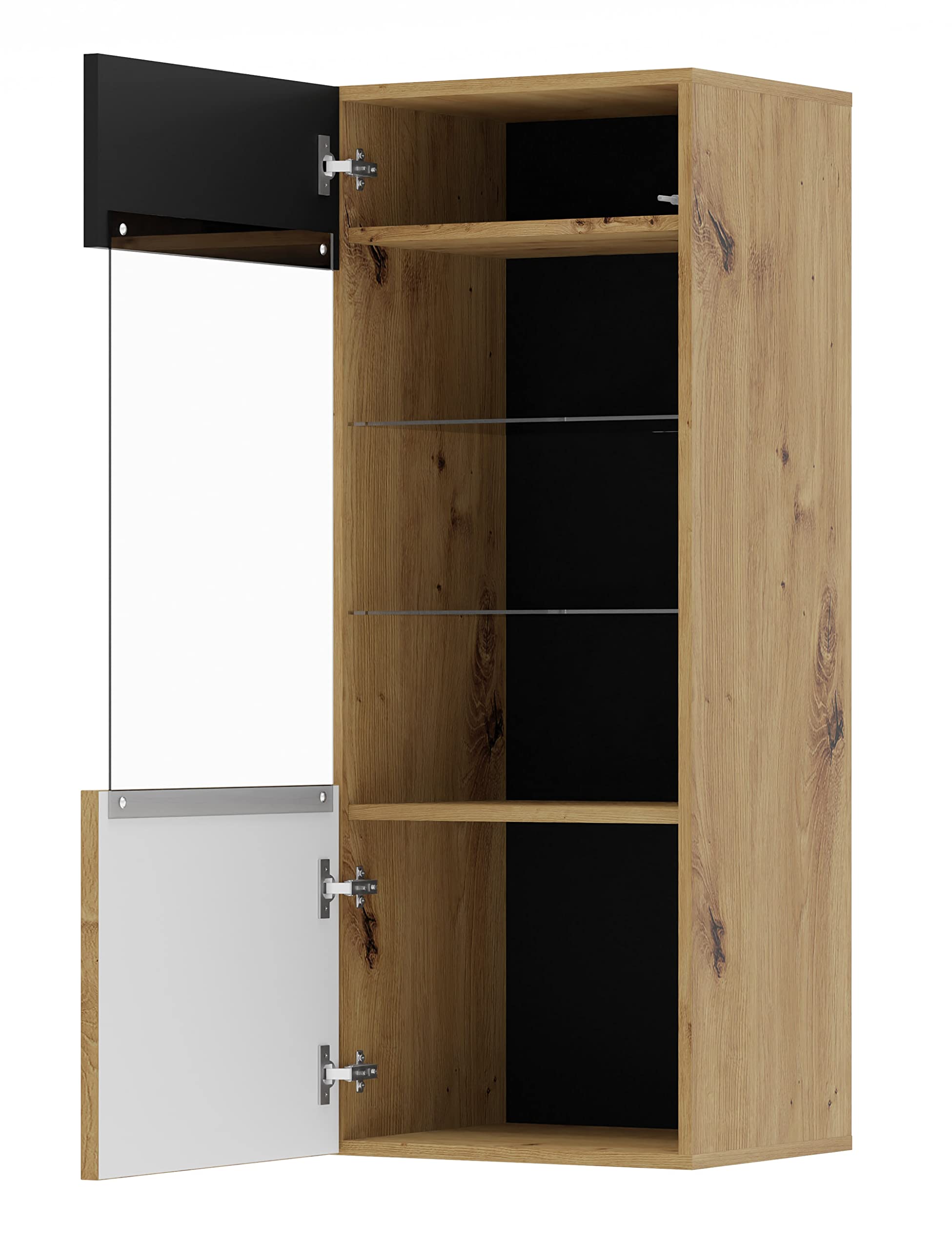 Homlando AURIS B Wohnwand – Modernes Wohnzimmer Sets in Eiche Artisan Schwarz Matt mit TV-Lowboard, Vitrine und Wandregal. Elegantes hochwertige MDF-Lamellenfront.
