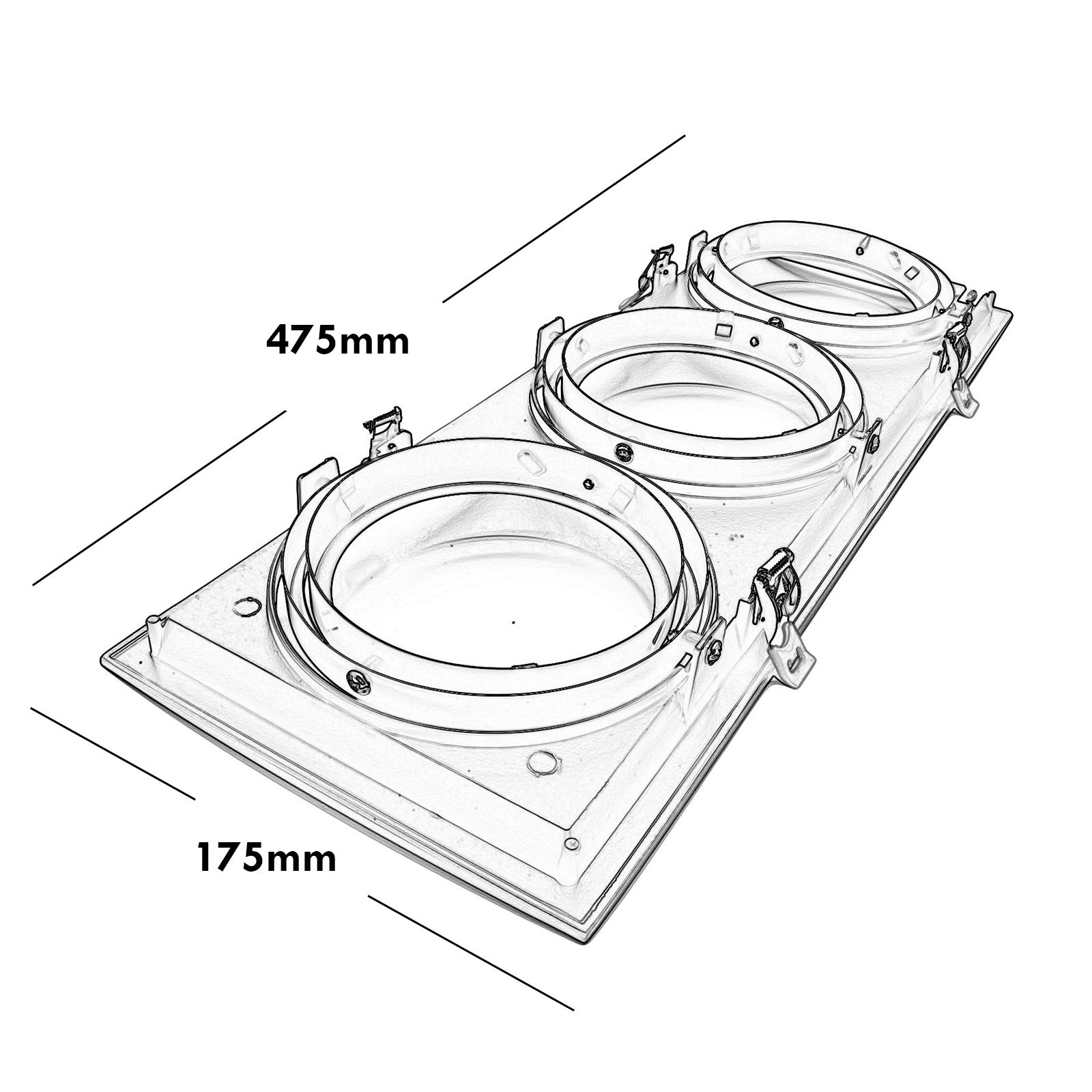 Soporte para foco de luz LED empotrable rectangular orientable con 3 bombillas AR111