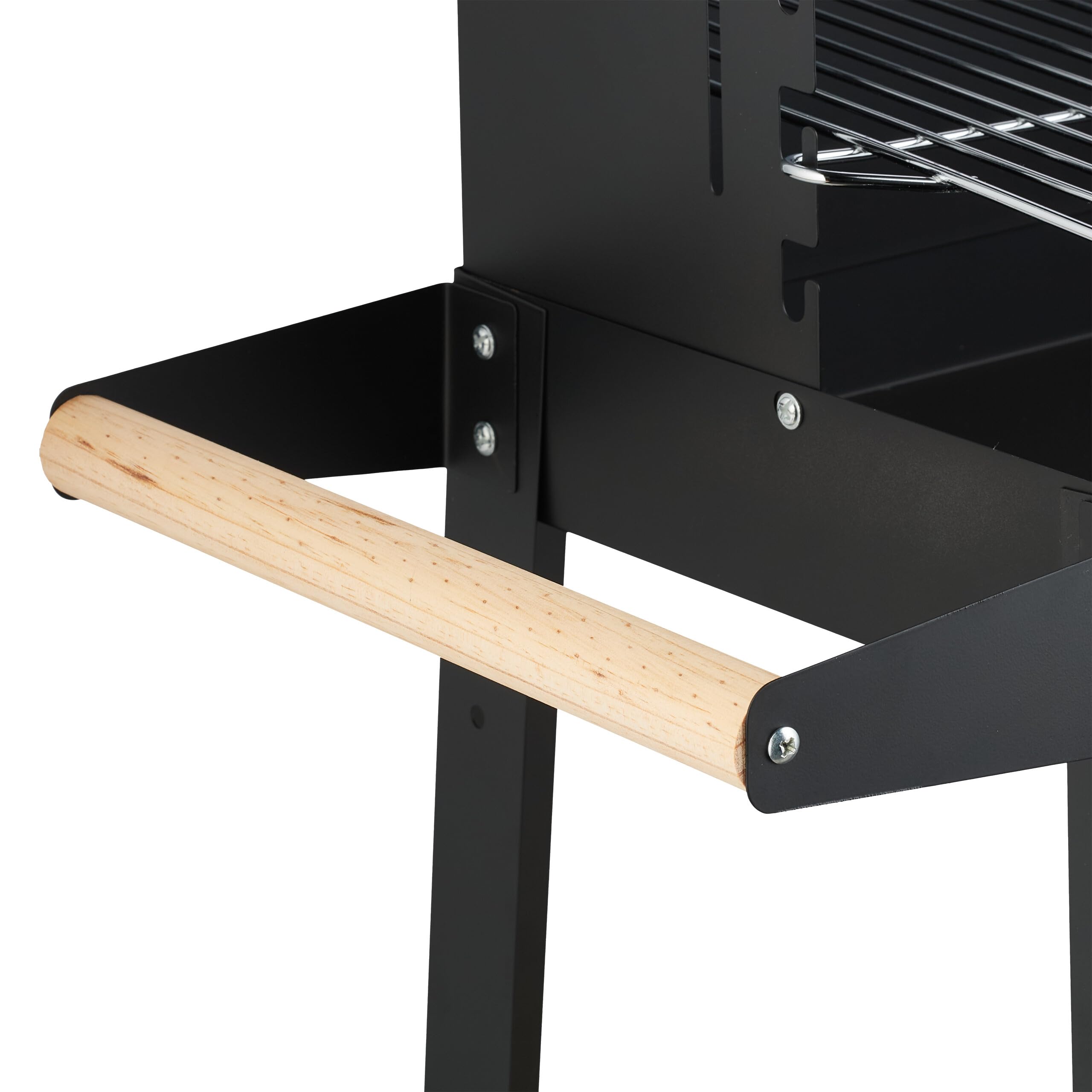 Relaxdays Grill na węgiel drzewny z kołami, regulowany grill z osłoną przeciwsłoneczną, 2 półki, HLP 80,5 x 86 x 42 cm, stal, drewno, tworzywo sztuczne