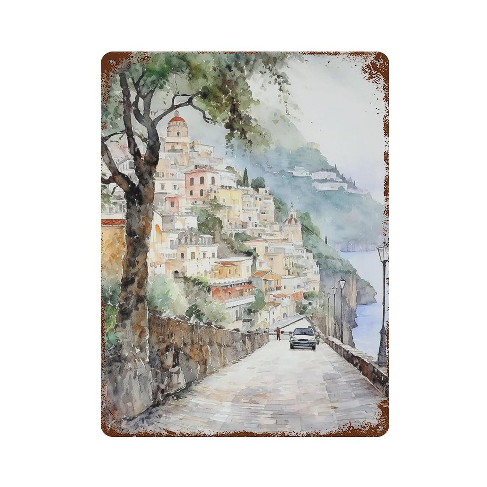 xiaoxiaoshen Vintage Town Amalfi Coast Wall Decor Art Metal Tin Poster Modern Home Decor Art Home Bar Shop Decorations Vintage Sign 40x30cm