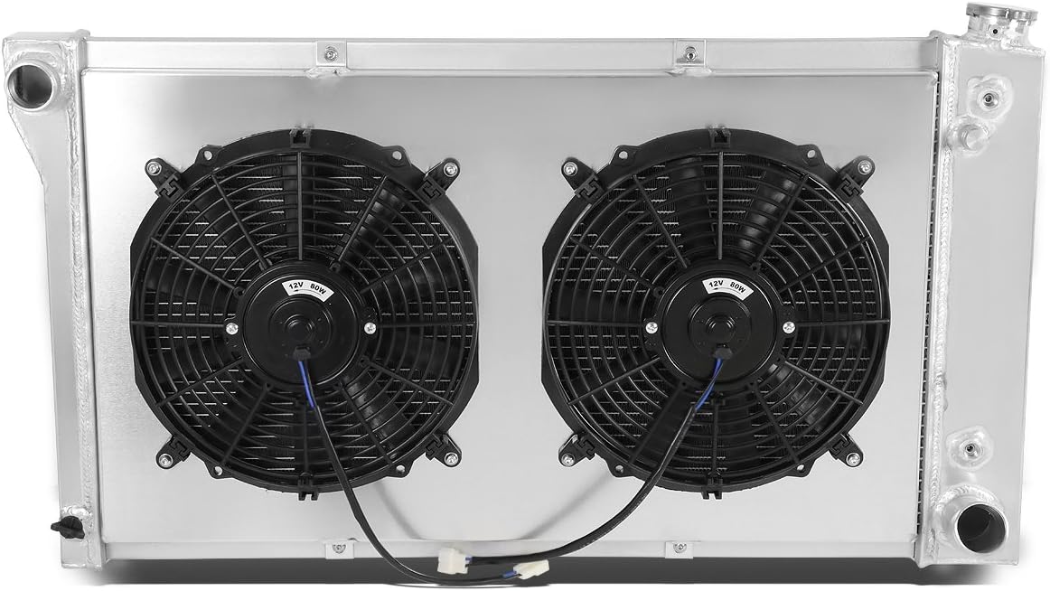 DNA Motoring RA+FS-CK67-3 3-Row Radiator with Fan Shroud Compatible with 67-72 Chevy/GM C/K Series Pickup,28.125" x 17.125" x 2.375",1.625"Inlet/1.75"Outlet