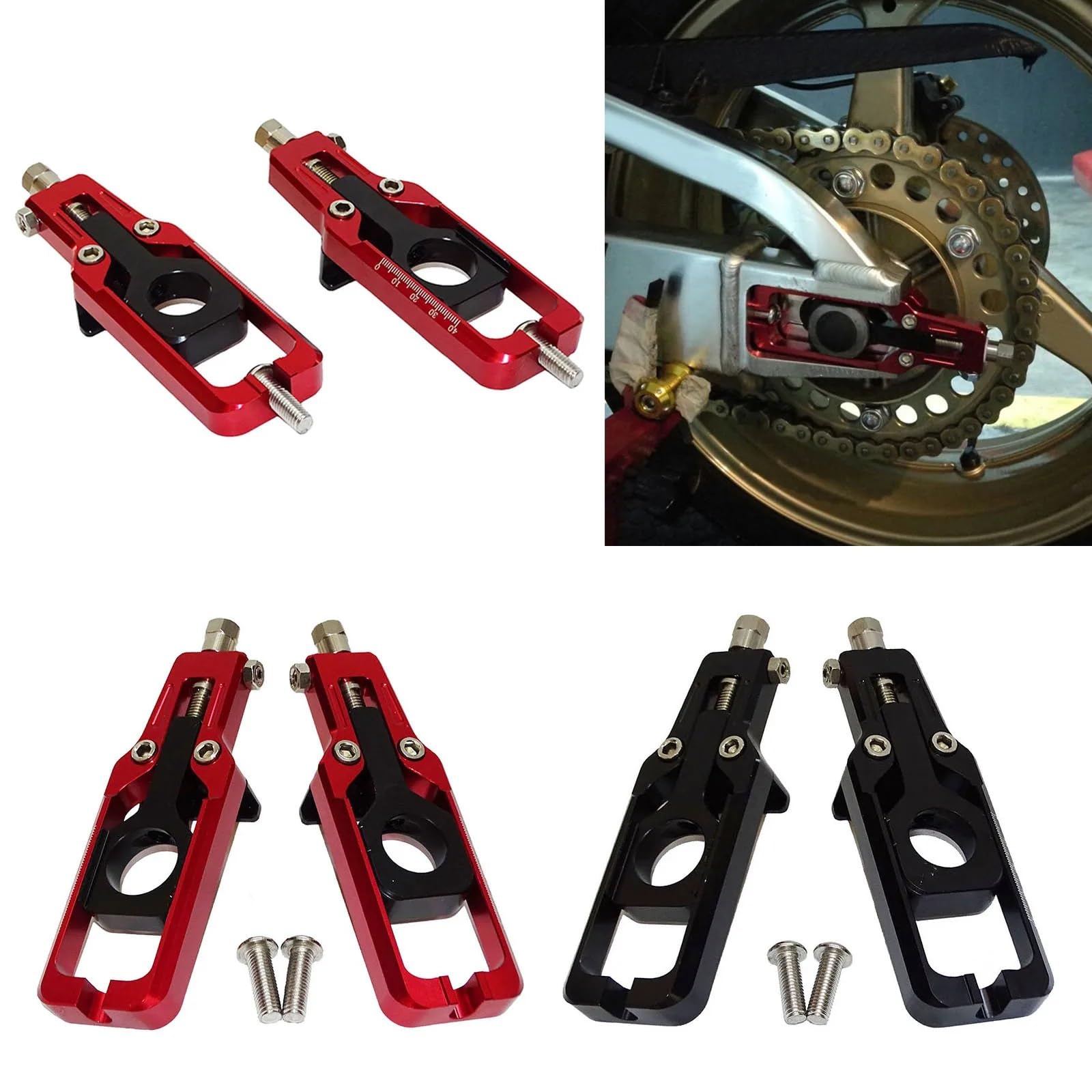 Ajusteur de Chaîne Ajustement pour Honda CBR600RR 2007-2025 CBR1000RR ajustement pour Fireblade 2008-2016 blocs d'essieu ajusteurs de chaîne tendeurs Tendeur de Chaîne de Réglage de