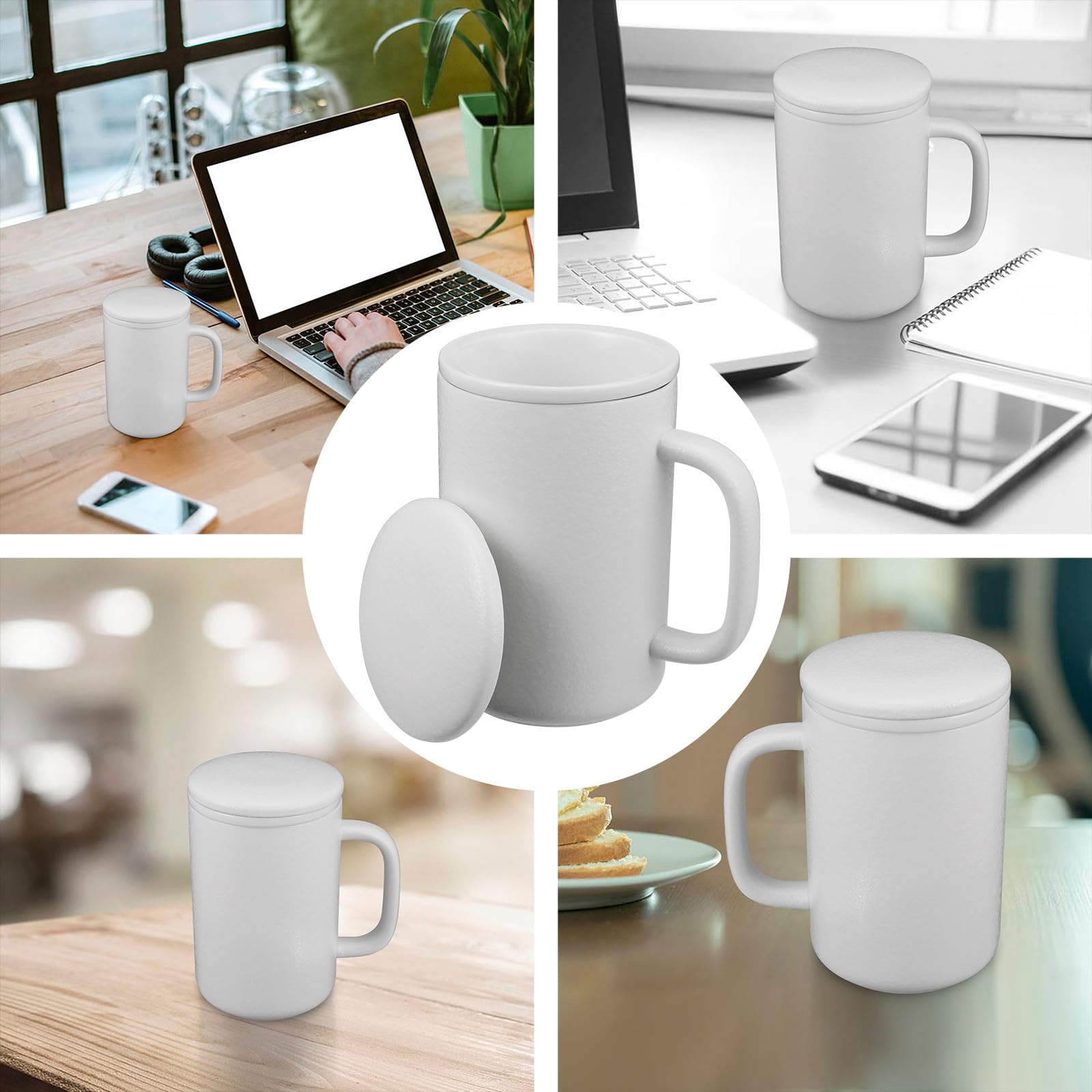 Keramik Teebecher mit Deckel und Teesieb 400 Ml Weißer Becher Moderner Stil Hält Ziehzeit und Temperatur für Büro und Zuhause