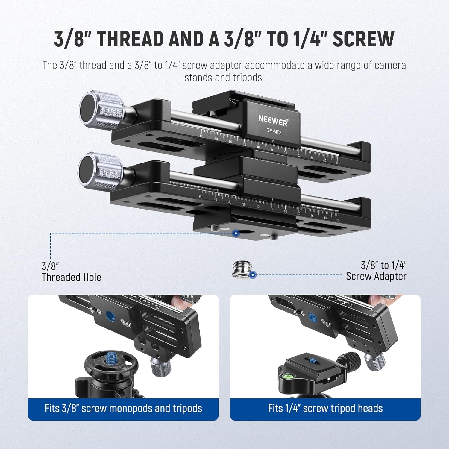 NEEWER Macro Rail Slider, 4 Axis 360° Rotating Aluminum Alloy Focusing Rail with Arca Type Quick Release Plate 1/4" Screw for Camera Camcorder Tripod Heads Macro Photography Closeups Filming, GM-MP3