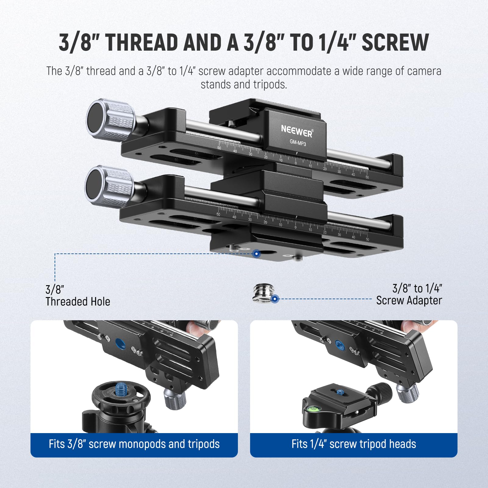 NEEWER Suwak szynowy makro, 4-osiowa obracana o 360° szyna ogniskowa ze stopu aluminium z płytką szybkiego zwalniania typu Arca śruba 1/4 cala do kamery kamery głowice statywów makro fotografia