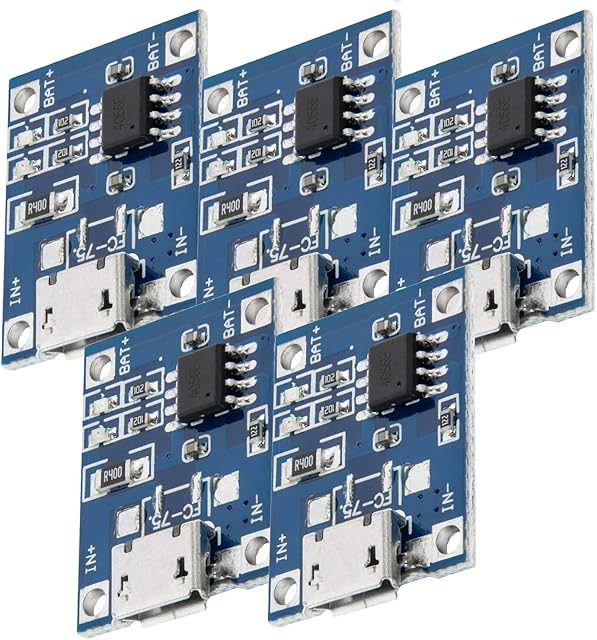 AZDelivery Compatible with TP4056 Micro USB 5V 1A 18650 Lithium 3.7 V Li-Ion Battery Charging Board Module Including E-Book! (Pack of 5)
