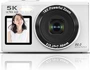 Beho 5K デジタルカメラ 8000万画素 スマホに送れる デジカメ WIFI転送機能 デュアルスクリーン 自撮り コンパクト カメラ | フィルター オートフォーカス 18倍デジタルズーム コンパクト ウェブカメラ 16GBマイクロSDカード付き 軽量 誕生日 VLOG 子供 初心者向け 修学旅行 ホワイト