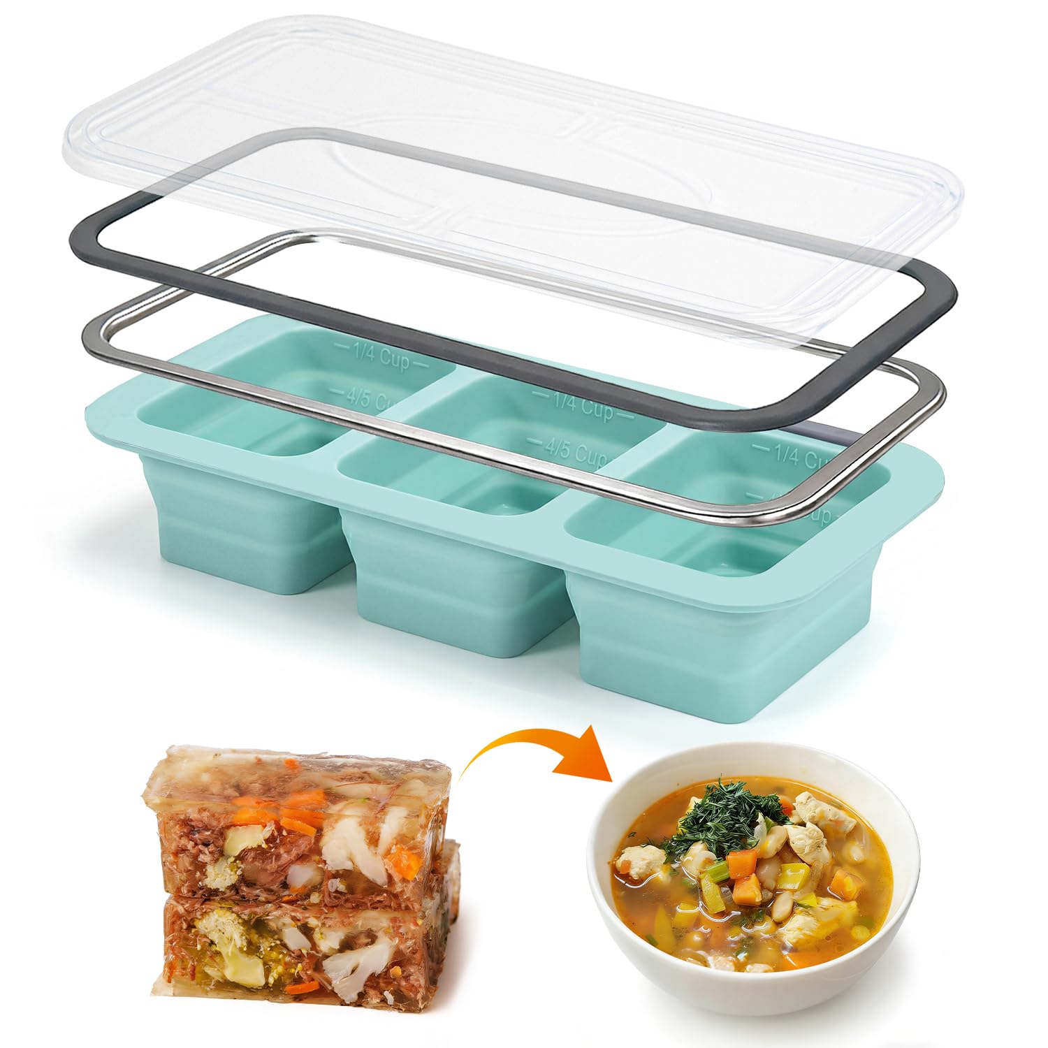 Silicone Soup Freezer Moulds with Lid, BPA-Free Soup Freezer Containers, 3 Ge, 29.5 x 14 x 6 cm