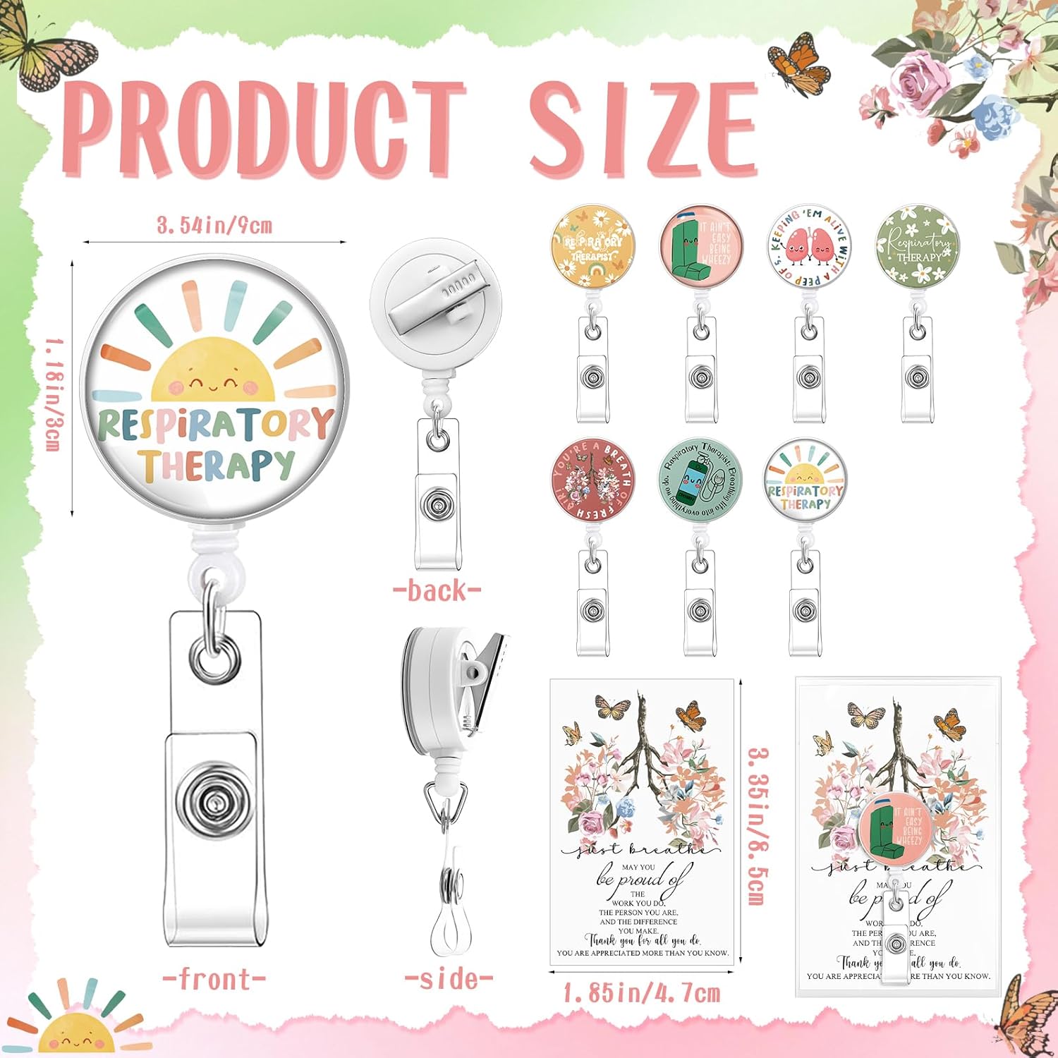 Motiskyy 28 Set Nurse Week Gifts 2026 Bulk Respiratory Therapist Retractable Badge Reels Holder Flowers Lung with Butterflies Appreciation Card Thank You Gift for Office Rt Nurse Work Graduation