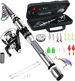 BNTTEAM Portable Fishing Spinning Rod and Reel Combo set Carbon Fiber Fluorescent Rod Tip, with Fishing Lures Line Carrier Bag Kits for Travel Surf Saltwater Freshwater