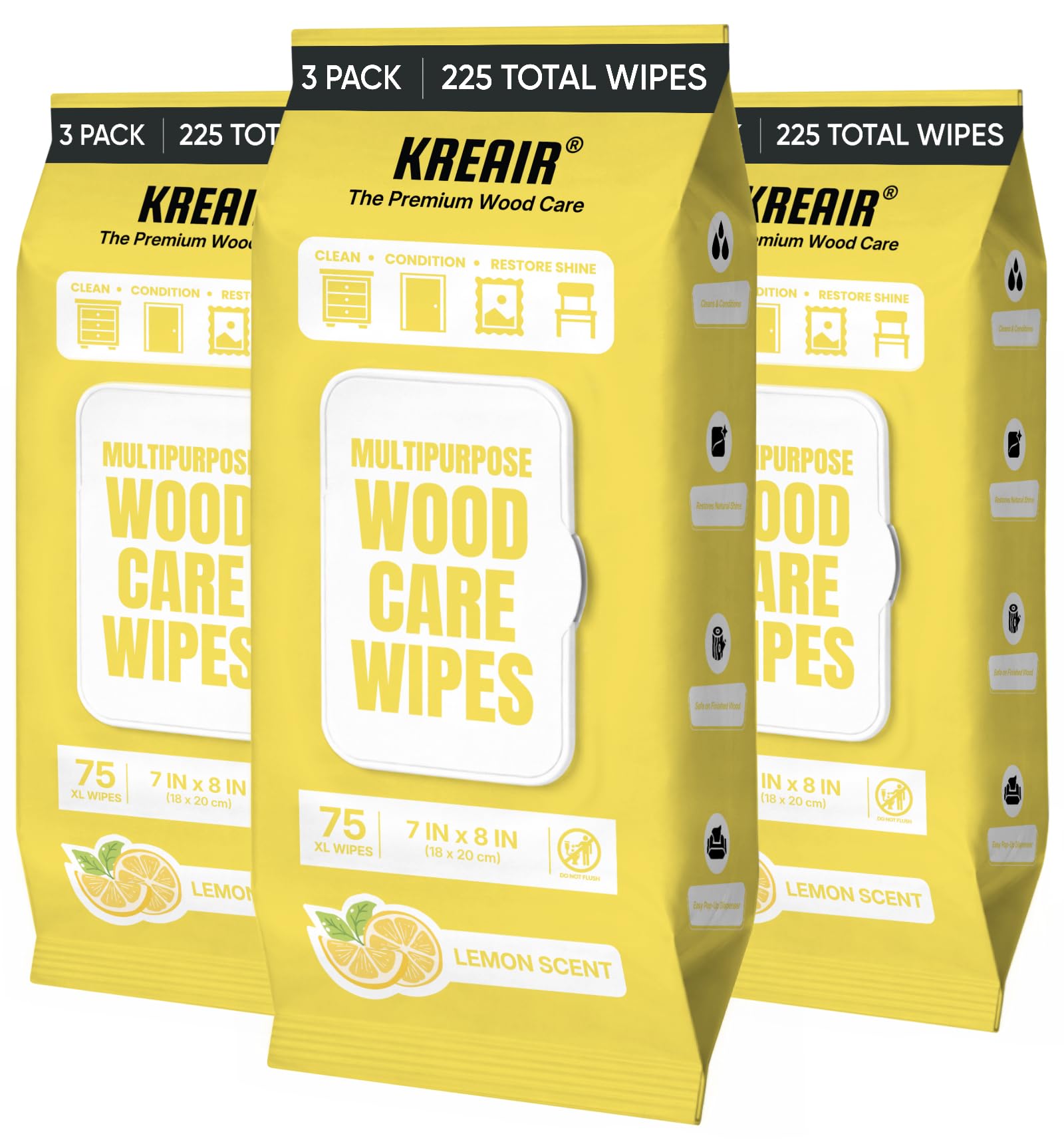 Multipurpose Wood Care Wipes 225 Ct, 7x8 In, light Lemon Scent