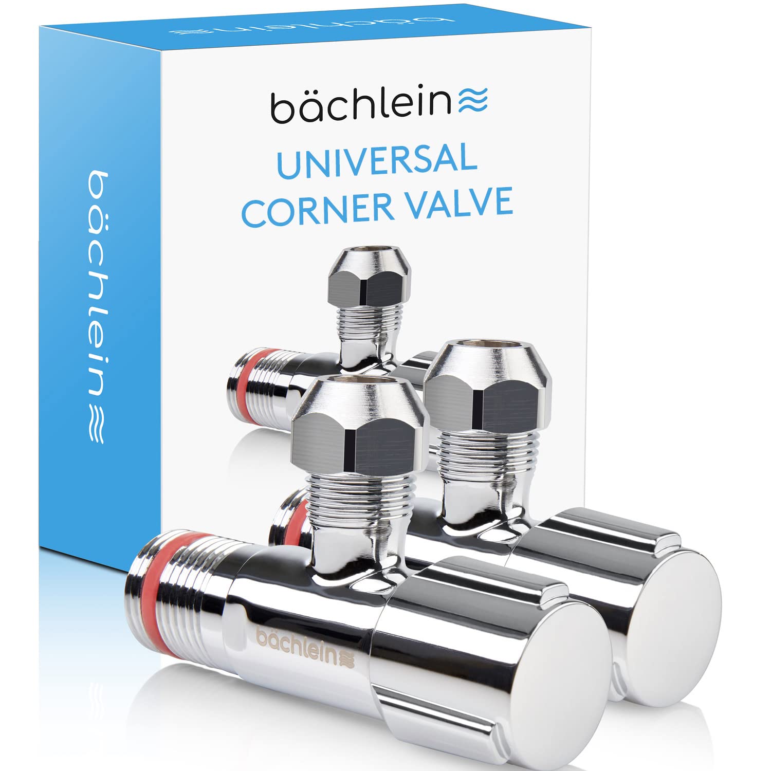 Bächlein Universal Corner Valve Self-Sealing [Set of 2], 1/2 Inch Corner Regulating Valve for Cold and Hot Water Pipes with Classic Screw Cap