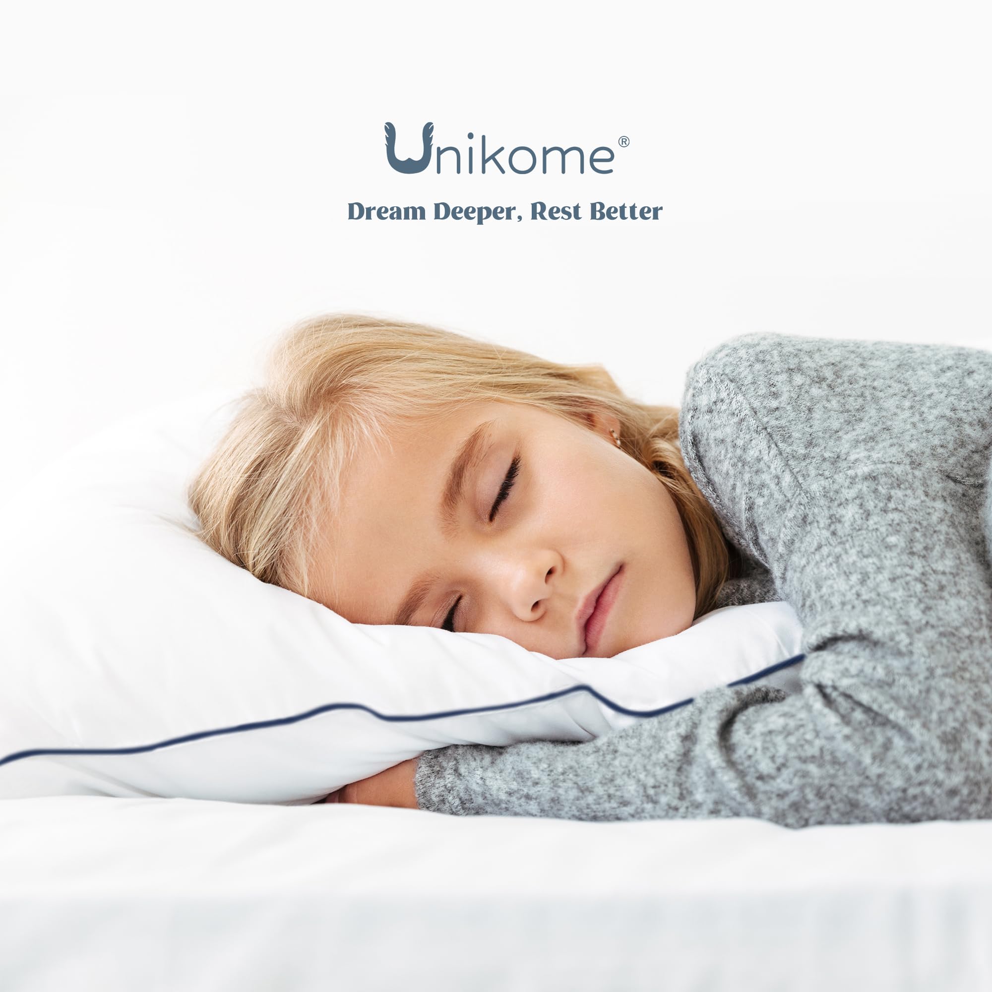 UNIKOME Oreiller en Plumes 40x60cm Set de 2, Luxueux Oreiller en Plumes d'oie, 100% Housse en Coton Bio Collection Hôtel Oreiller de lit, Oeko-TEX | Garnissage en duvet d'oie de qualité supérieure, moelleux, respirant, housse 100 % coton, lavable, certifi