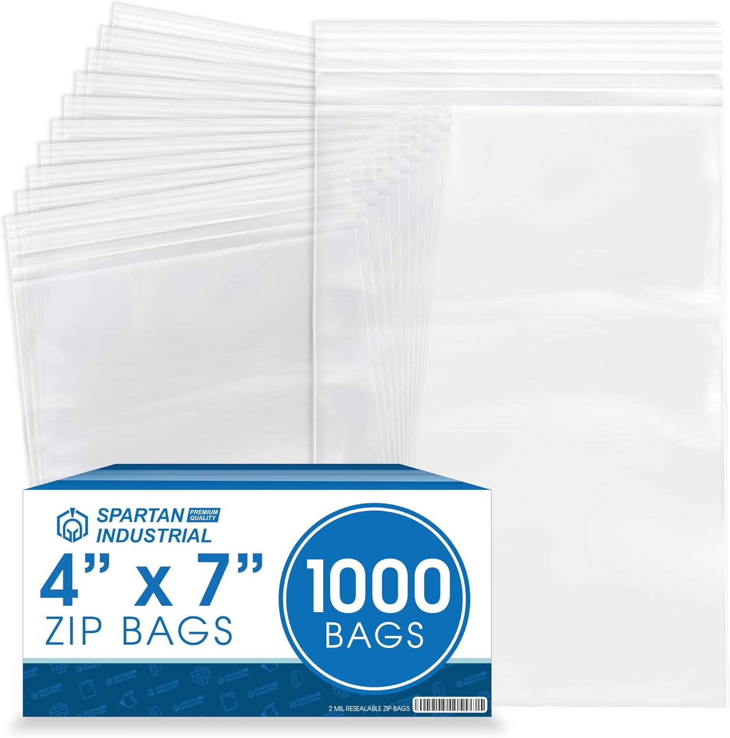 Spartan Industrial – 4” X 7” (1000 Count) 2 Mil Clear Reclosable Zip Plastic Poly Bags with Resealable Lock Seal Zipper