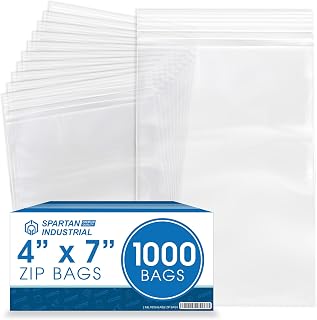 Spartan Industrial - 4” X 7” (1000 Count) 2 Mil Clear Reclosable Zip Plastic Poly Bags with Resealable Lock Seal Zipper