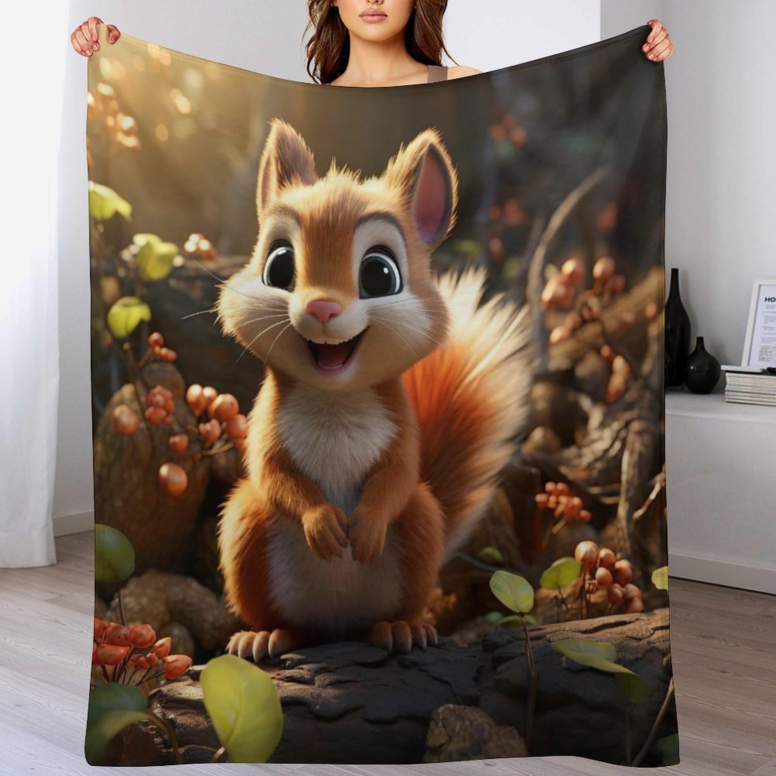 Couverture écureuil moelleuse pour vos soirées cocooning sur le canapé-lit du salon