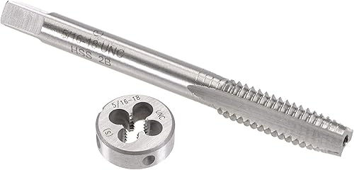 uxcell 516"-18 UNC Juego de dados y grifo, HSS Macho de rosca de máquina con troquel de rosca redondo, mano derecha