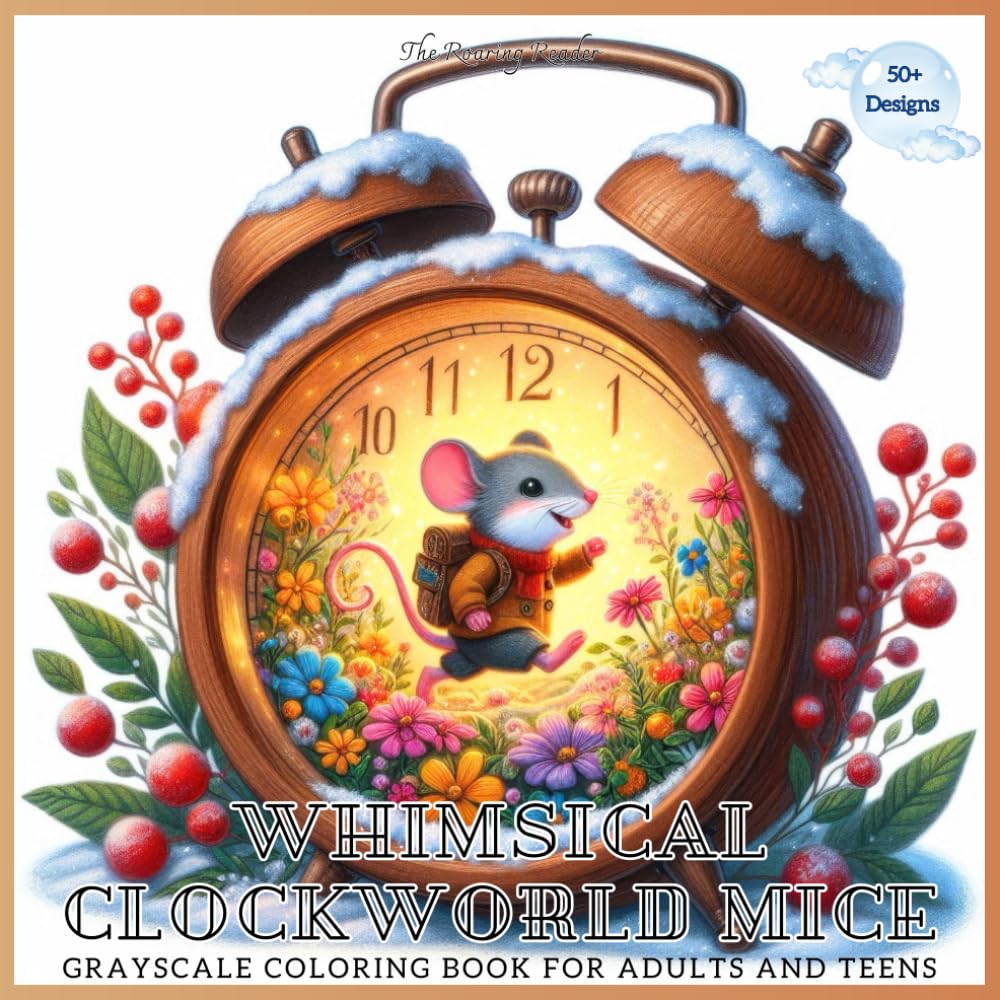 Whimsical Clockworld Mice Grayscale Coloring Book for Adults and Teens: 52 Delightful Designs of Adorable Mice in Magical Clock Scenes for Relaxation ... (Whimsical world inside small things.)
