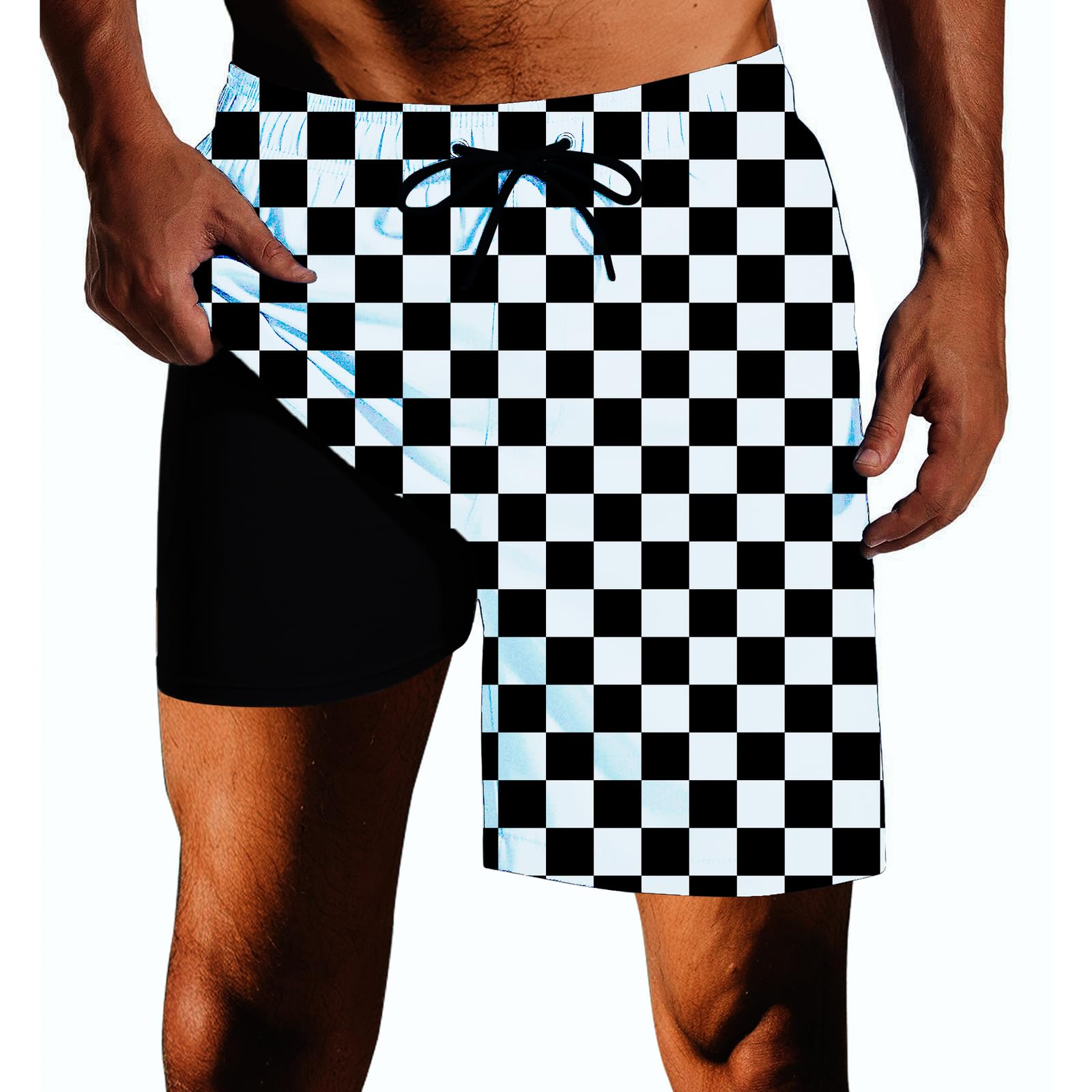 Mens Swim Trunks with Compression Liner Quick Dry Zipper Pocket Bathing