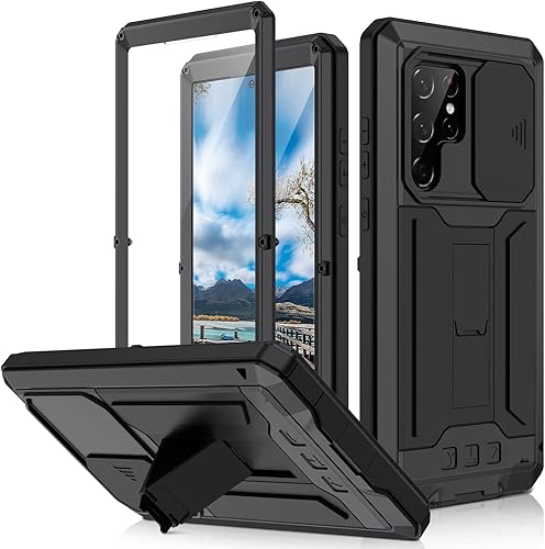 Funda resistente para Samsung Galaxy S22 5G 2022 con protector de pantalla y función atril para cámara Samsung S22, de metal militar, a prueba de