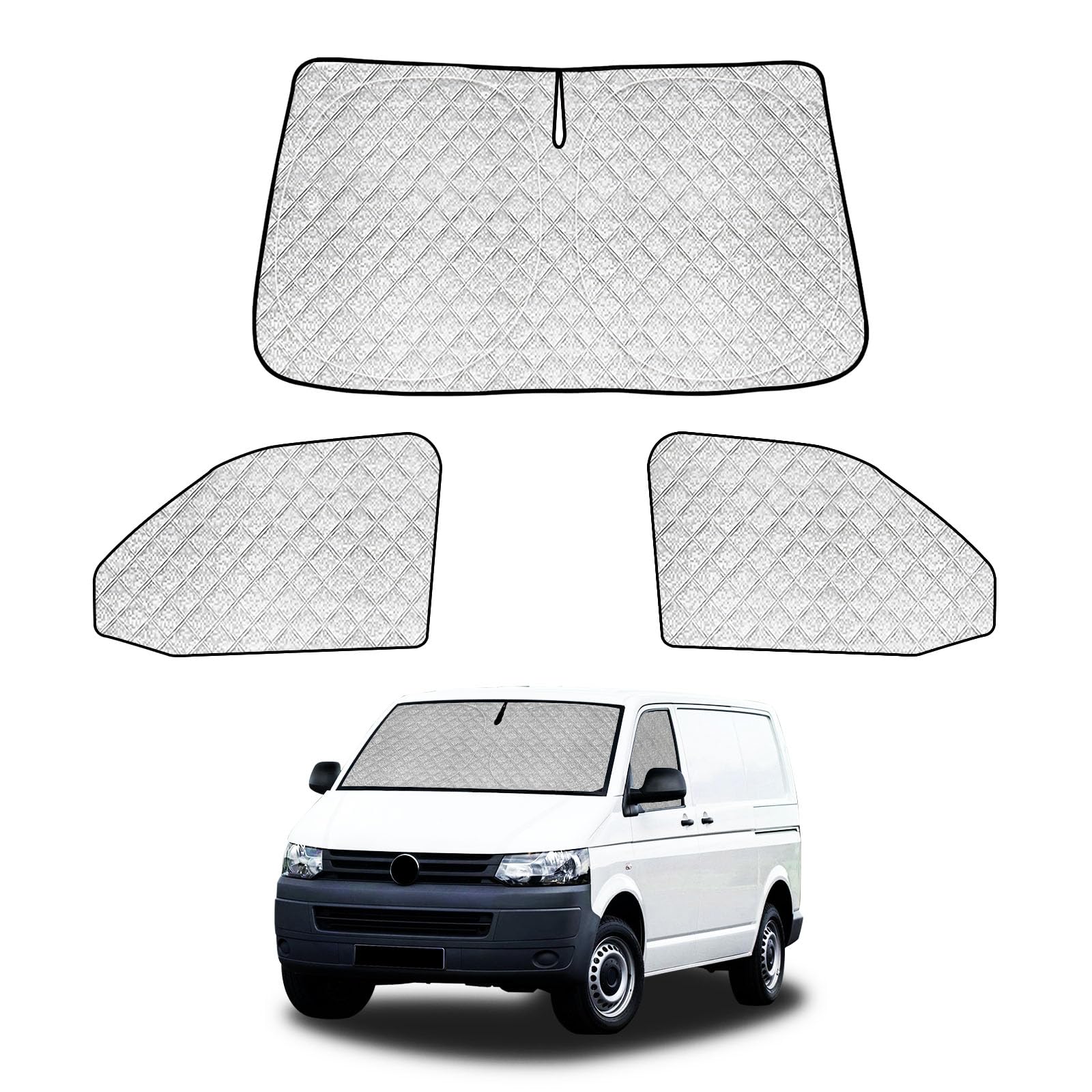 3er Set Auto Sonnenschutz Innen für VW T5 T6 T6.1 Transporter, Multivan & California | Sonnenschutz Frontscheibe innen faltbar & magnetische Seitenscheiben | Thermomatte Verdunkelung & Hitzeschutz