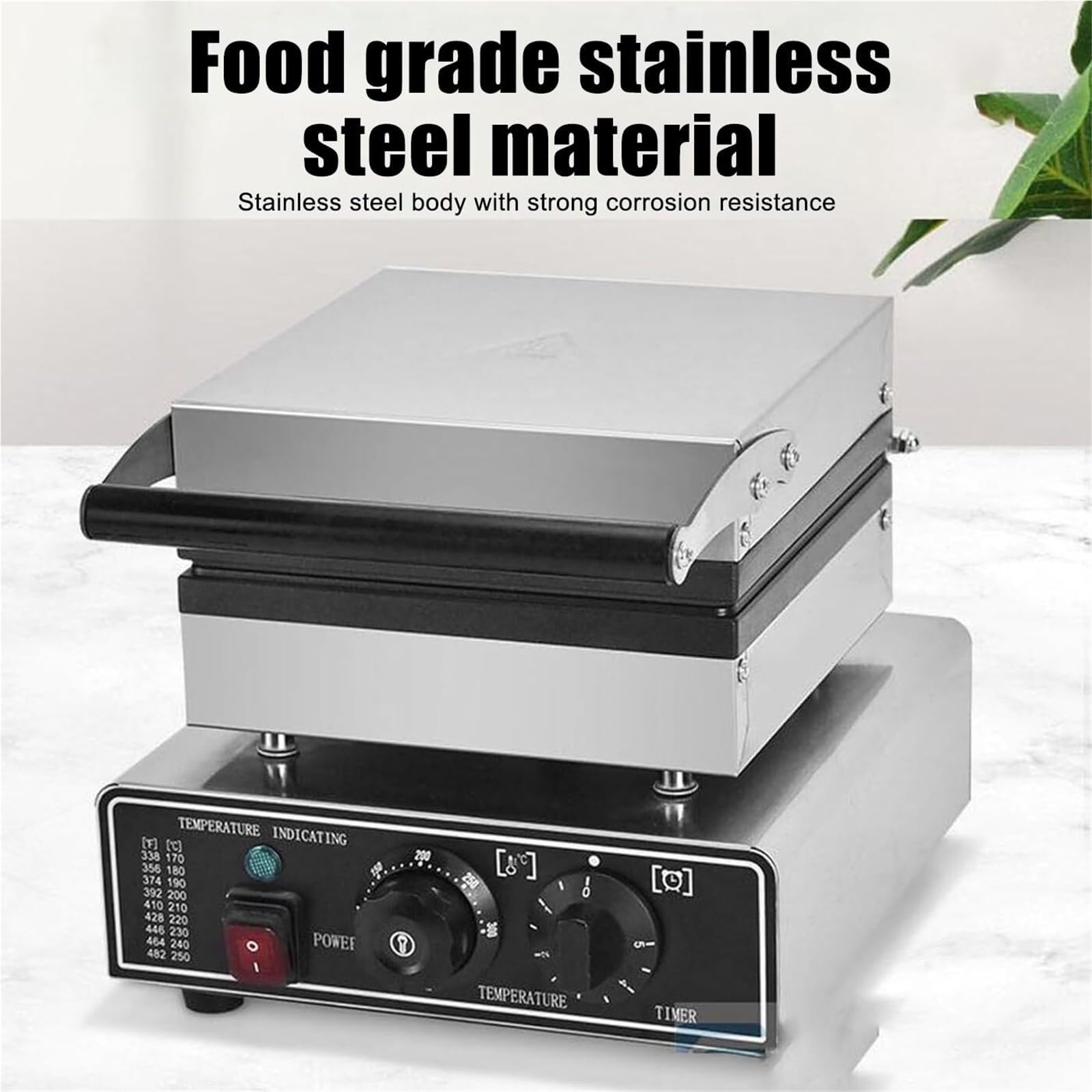 Gofreras y planchas, gofrera Comercial de 1250 W con Revestimiento Antiadherente, Plancha para gofres con regulación de Temperatura, Temporizador y Calentamiento por Ambos Lados.,