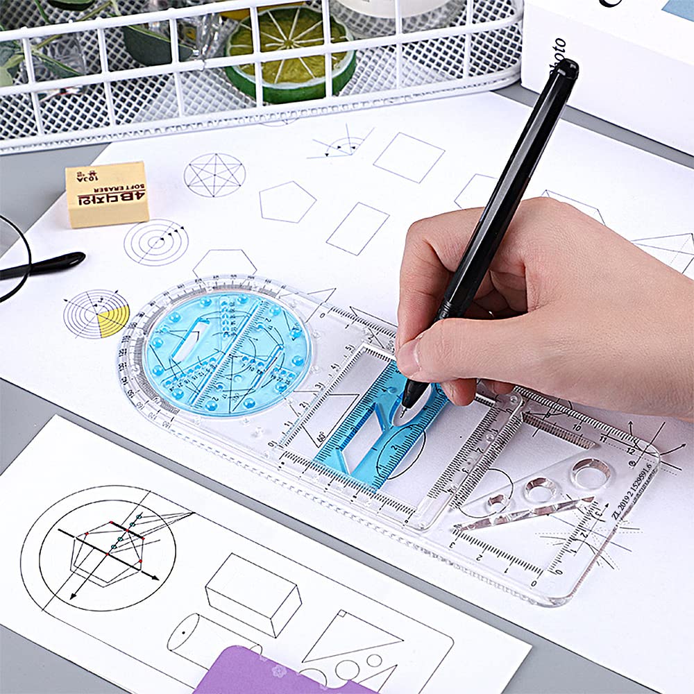 LanYing 2 szt. Wielofunkcyjna linijka geometryczna 360 stopni kątomierz matematyka linijka do rysowania geometryczny szablon do rysowania narzędzie pomiarowe dla uczniów szkolne artykuły biurowe